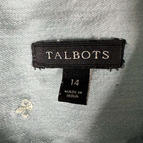 Talbots Shirt Womens 14 Button Down Embroidered Fleur De Lis Long Sleeve Blouse - Picture 7 of 11